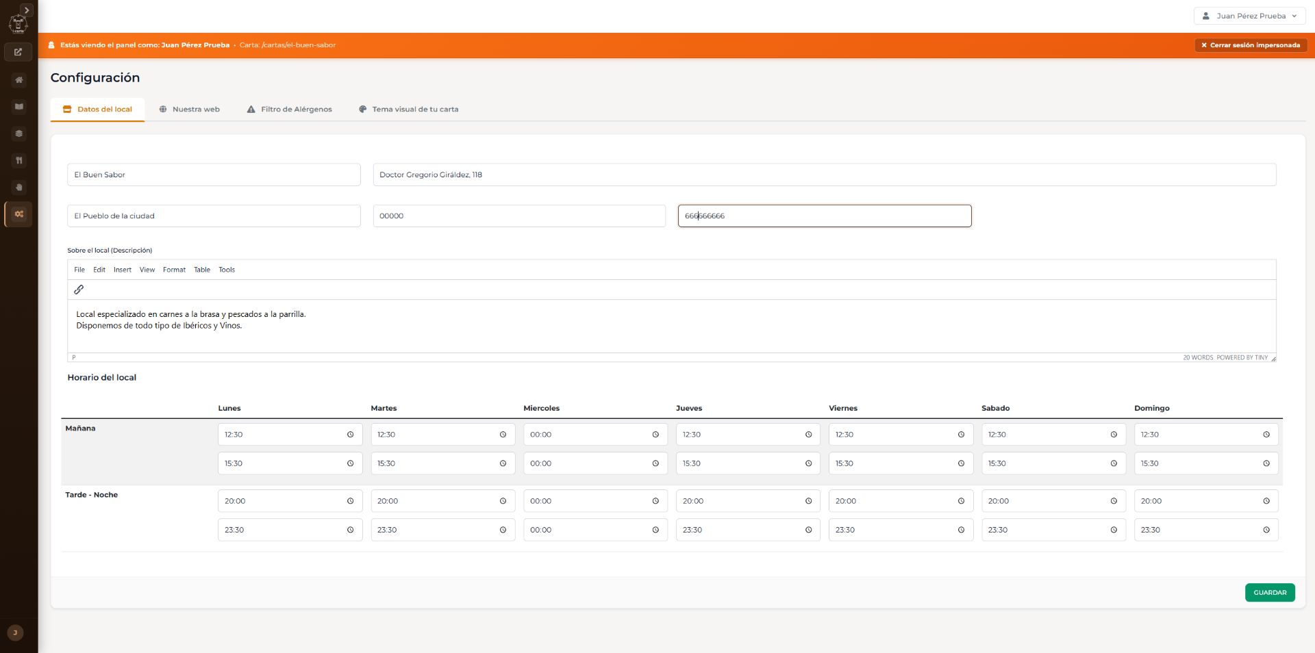 Configuración completa del local